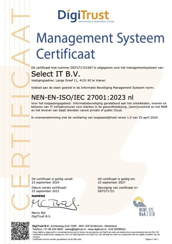 Certificaat ISO27001 Select IT NL 2024