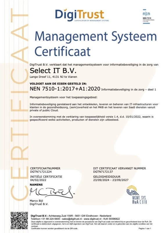 Certificaat NEN7510 Select IT NL 2024