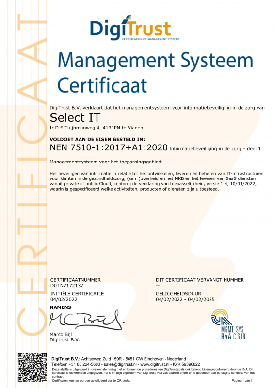 Digi Trust Certificaat NEN7510 Select IT